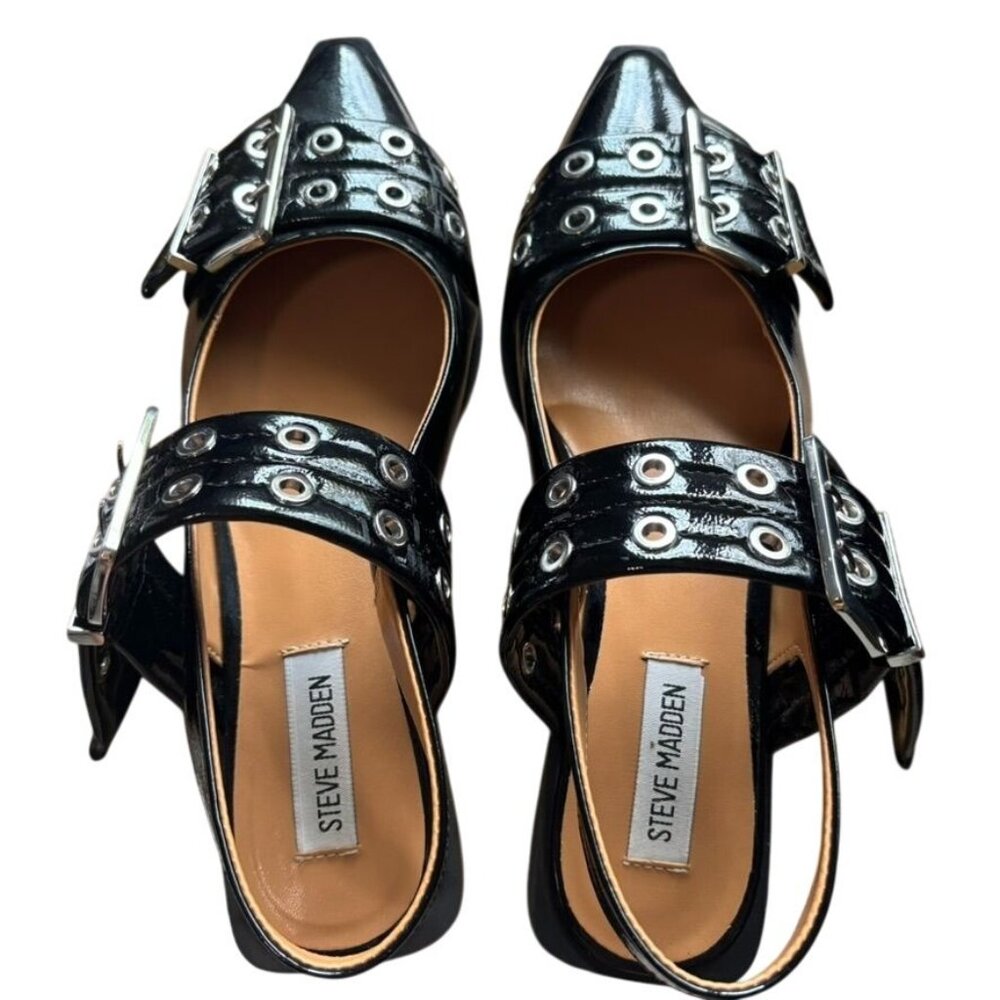 Steve Madden Black Patent Buckle Flat Loafers